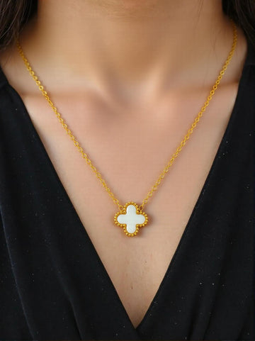 Black-White Upside Down Cross Golden Necklace