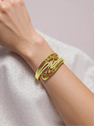 Stone Studded Bracelet with Embraced Leaves