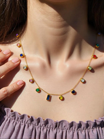 Vibrant Gemstone Gold Necklace