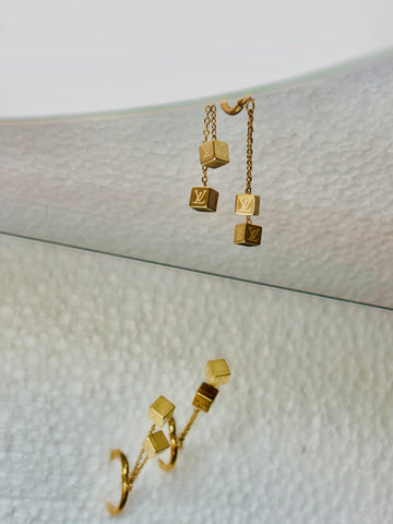 Louis Vuitton Gold Cube Chain Earrings