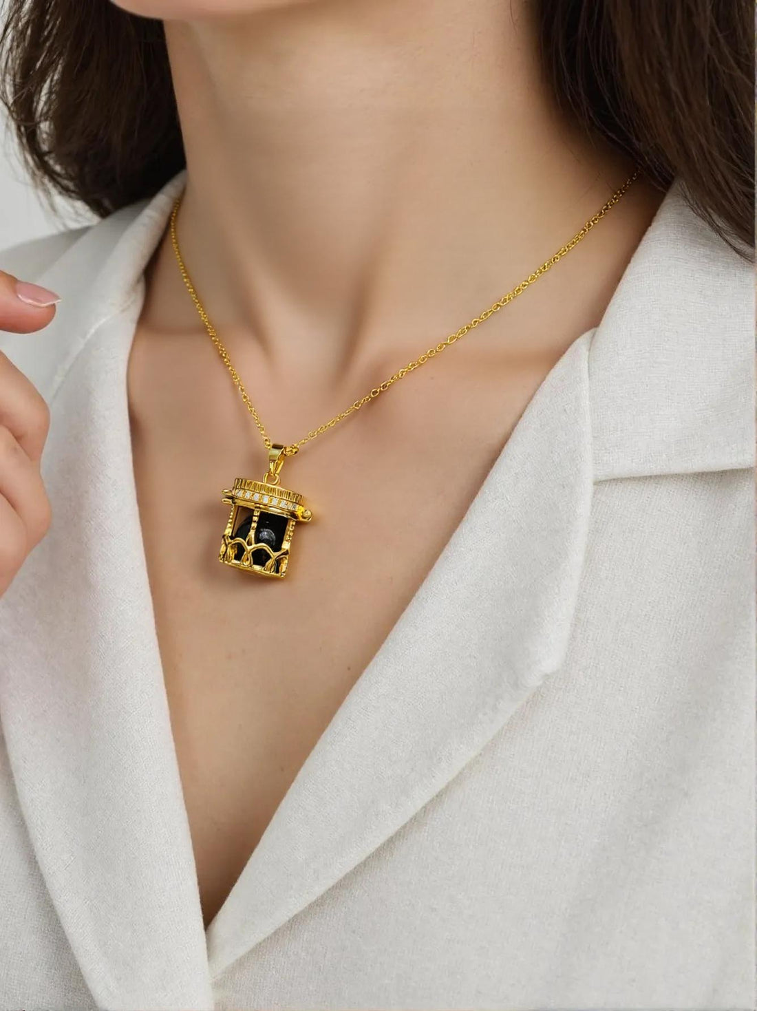 Golden Cage Pendant Necklace with beads