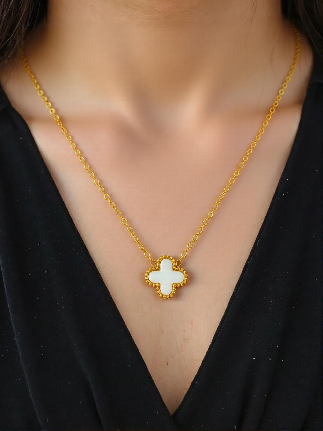 Black-White Upside Down Cross Golden Necklace
