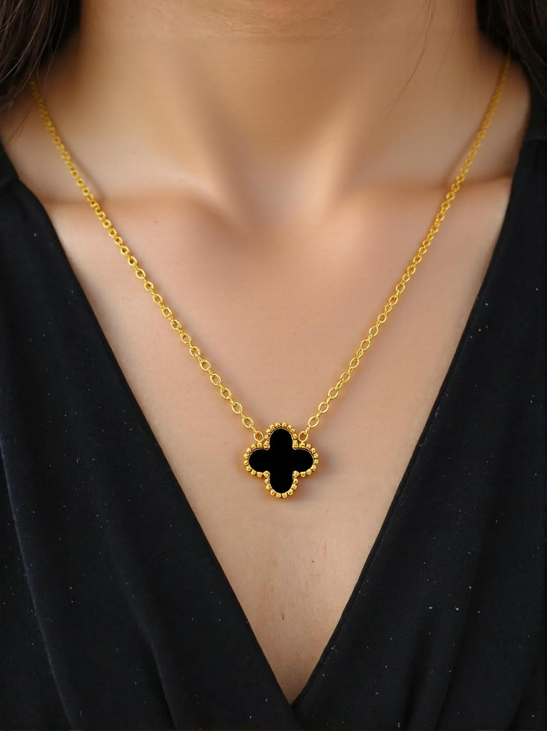 Black-White Upside Down Cross Golden Necklace