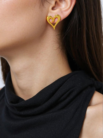 Golden Hollow Heart Earrings