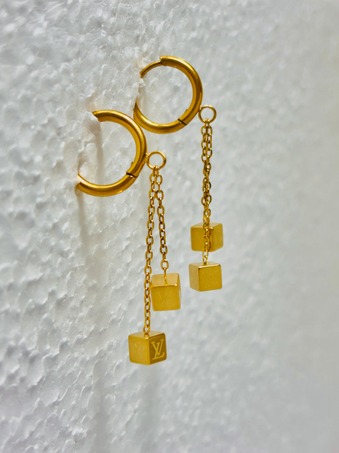 Louis Vuitton Gold Cube Chain Earrings