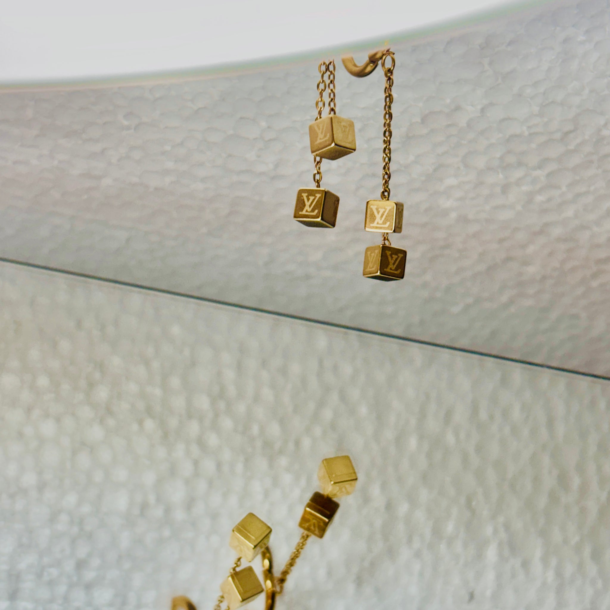 Louis Vuitton Gold Cube Chain Earrings