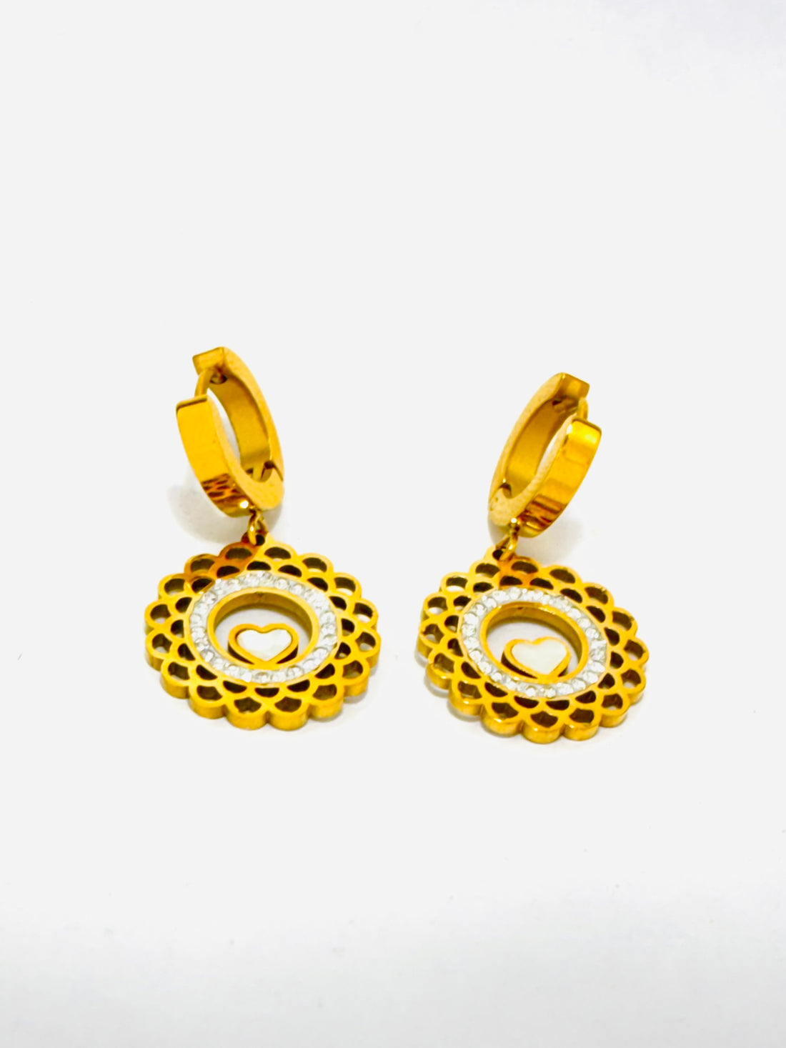 Golden Heart Lattice Hoop Earrings